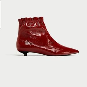 Zara Flat Patent Finish  Leather Ankle Boots  6